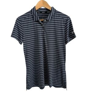 Nike Women's Navy and Gray Striped Golf Polo